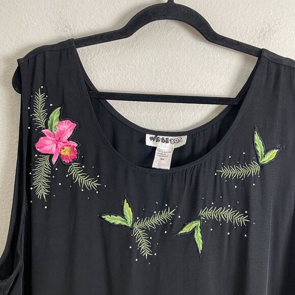 NEW We Be Bop Womens Plus 3X Black Rayon Sleeveless Maxi Dress Floral Embroidery - Picture 2 of 8